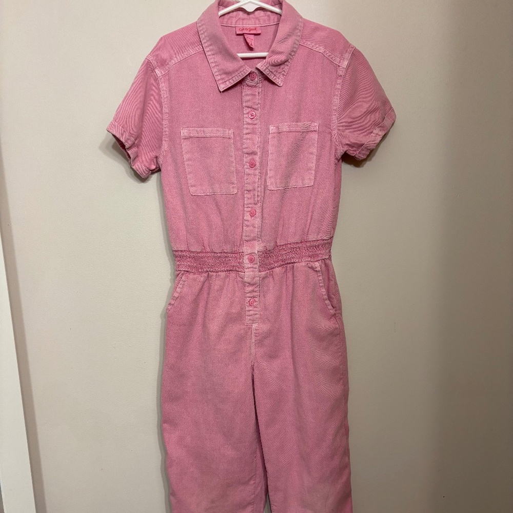 Cat & Jack Girls Pink Denim Utility Jumpsuit – Size M (7/8)